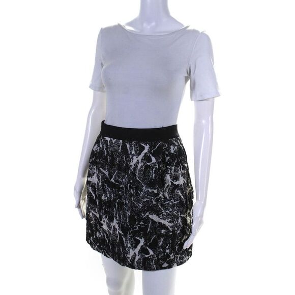 COS Womens Textured Abstract Print Elastic Waist Zip Up Mini Skirt Black Size 12 - Picture 2 of 7